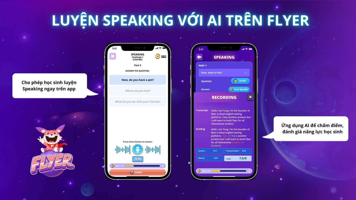 Trong tương lai, FLYER triển khai tích hợp thêm AI cho tính năng Speaking trên phòng thi ảo