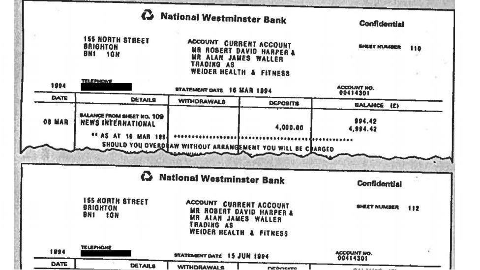 Trích xuất từ các bản sao kê ngân hàng giả được sử dụng để lấy lòng tin của Công nương Diana, do ông Dyson công bố. Trích xuất từ các bản sao kê ngân hàng giả được sử dụng để lấy lòng tin của Công nương Diana, do ông Dyson công bố.