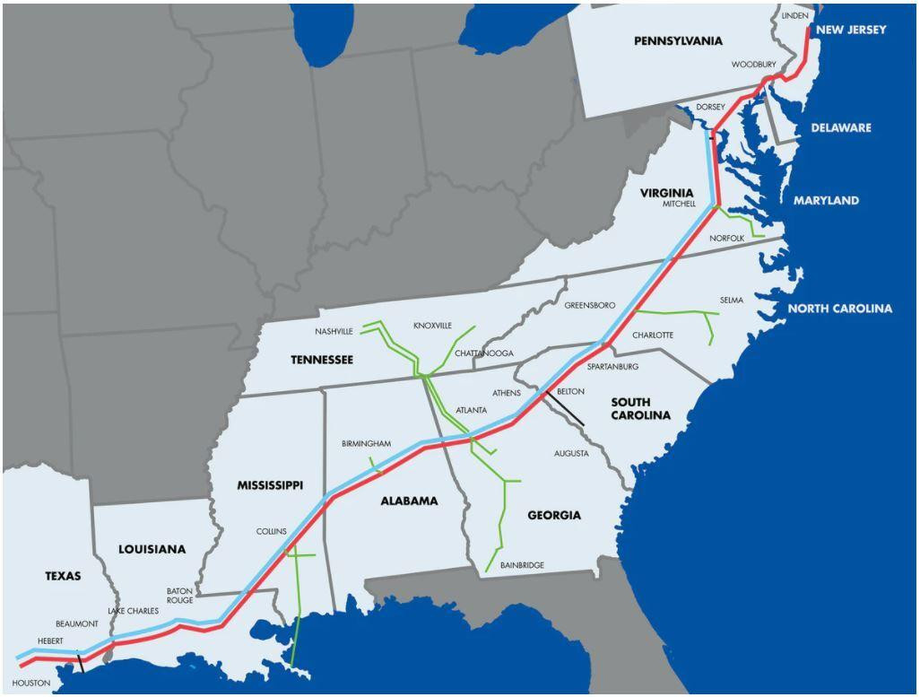 Bản đồ đường ống Colonial Pipeline (Ảnh: Reuters) Bản đồ đường ống Colonial Pipeline (Ảnh: Reuters)