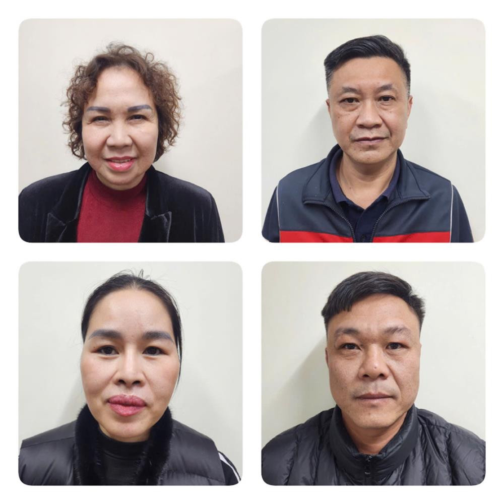 Các bị can: Chu Thị Thành, Lê Thanh An, Nguyễn Thị Bích Liên, Chu Đức Mạnh (từ trên xuống, từ trái sang). Ảnh: CQĐT cung cấp.