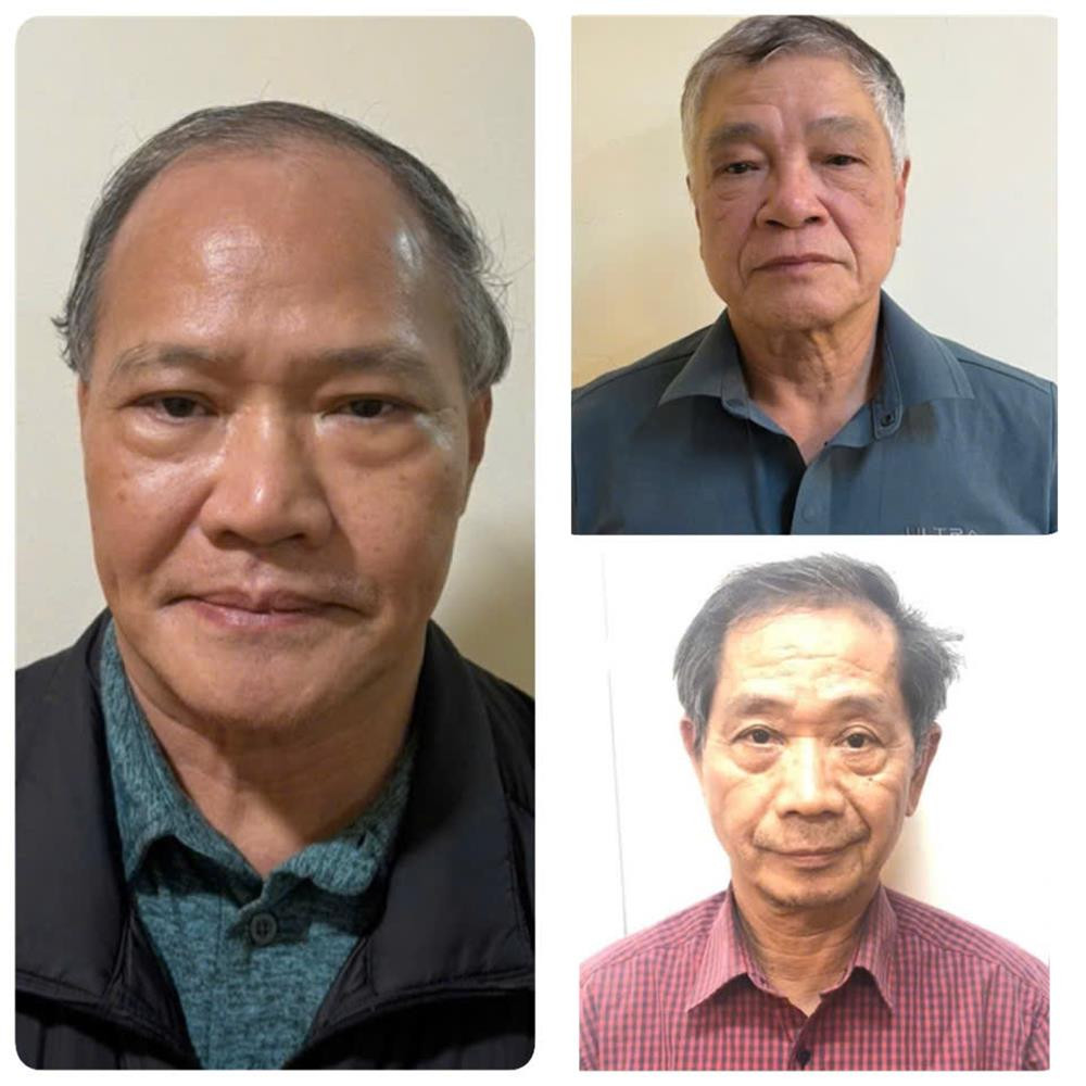 Bị can Hoàng Văn Thắng, nguyên Thứ trưởng Bộ NN&amp;PTNT (trái) cùng 02 bị can Trần Tố Nghị và Trần Văn Lăng (áo đỏ).