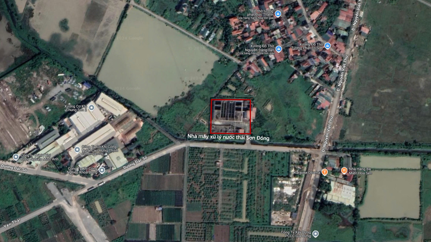 Vị trí nhà máy xử lý nước thải Sơn Đồng. Ảnh: Google maps