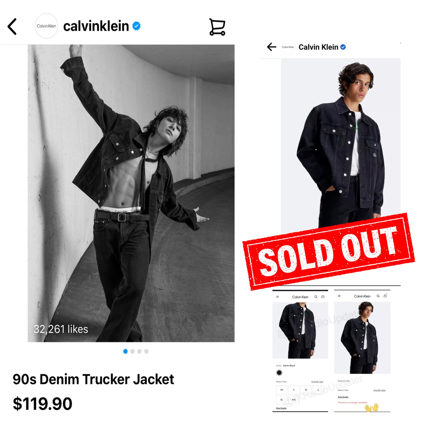 Chỉ sau vài giờ đăng tải, chiếc áo khoác denim mà em út nhóm BTS diện nhanh chóng được người hâm mộ săn lùng dẫn tới cháy hàng diện rộng.