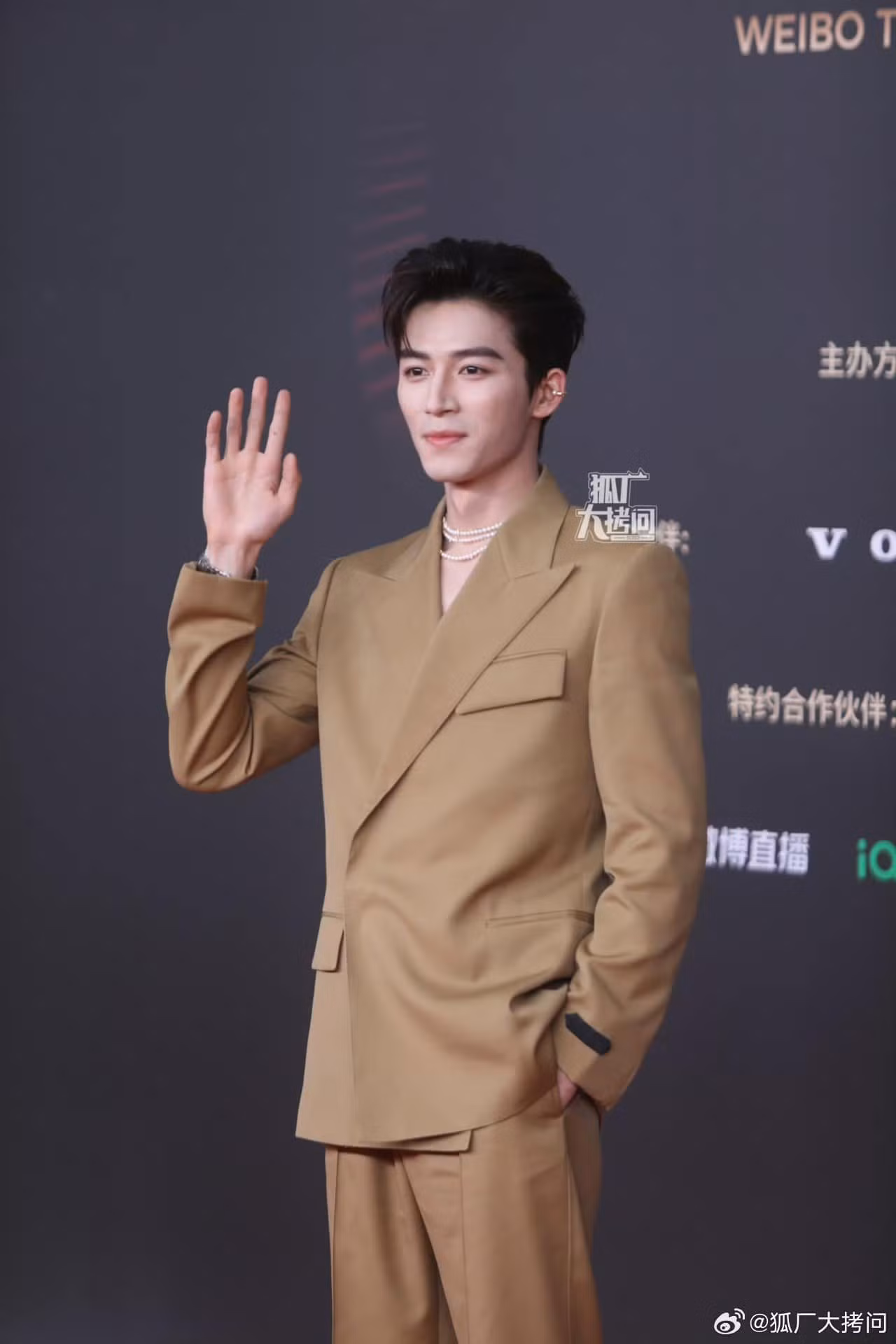 Mỹ nam Vương Tinh Việt trông chững chạc hơn tuổi với trang phục tông màu nâu nhạt.