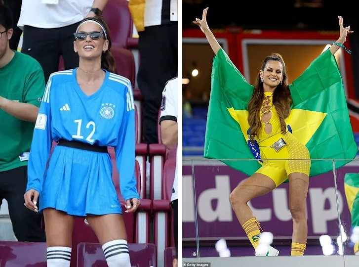 Izabel Goulart cổ vũ cho cả tuyển Đức và Brazil tại World Cup 2022. Ảnh: Daily Mail.