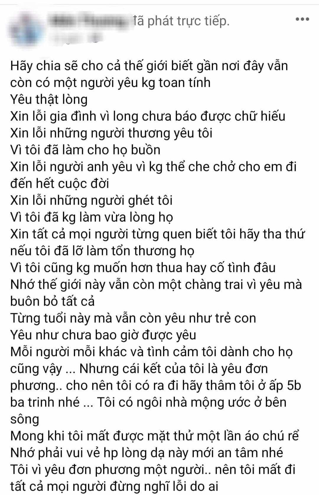 Trước khi treo cổ chết, nam thanh niên lên mạng xã hội chia sẻ dòng trạng thái buồn
