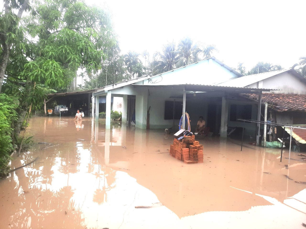 Theo người dân, nước tràn bờ do mưa lớn kết hợp triều cường làm vỡ nhiều đoạn đê bao. Hàng trăm hộ dân ở khu vực xã An Sơn và phường An Thạnh (TP.Thuận An) đã “vật lộn” trong biển nước giữa đêm tối.