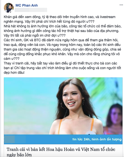 MC Phan Anh đáp trả việc tổ chức bán kết HHHV giữa bão bị chỉ trích ảnh 1