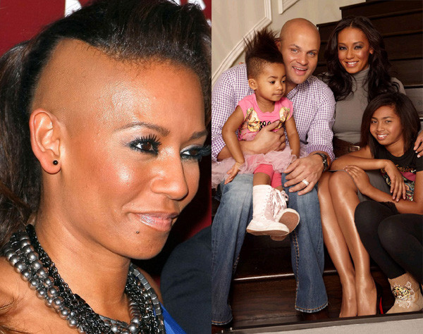 Mel B cạo đầu và cạo luôn cho cả con trai (ảnh phải)