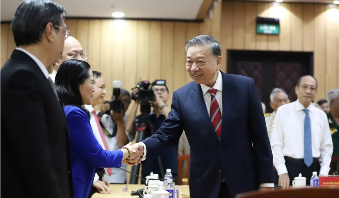 Tổng Bí thư Tô Lâm gặp mặt cán bộ lão thành các tỉnh thành phía Nam. Ảnh: VOV Tổng Bí thư Tô Lâm gặp mặt cán bộ lão thành các tỉnh thành phía Nam. Ảnh: VOV