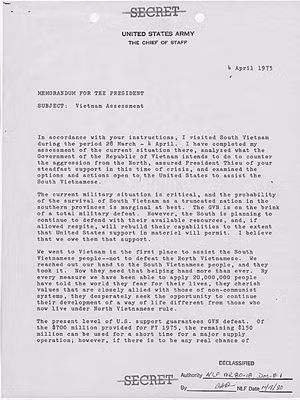 Trong một bản phúc trình của tướng Weyand lên Tổng thống Ford Trong một bản phúc trình của tướng Weyand lên Tổng thống Ford