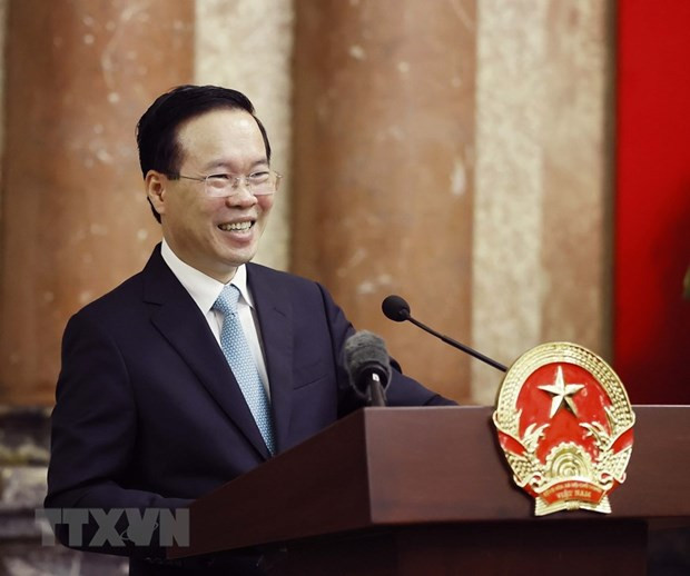 Chủ tịch nước Võ Văn Thưởng tại buổi gặp mặt. (Ảnh: Thống Nhất/TTXVN) Chủ tịch nước Võ Văn Thưởng tại buổi gặp mặt. (Ảnh: Thống Nhất/TTXVN)