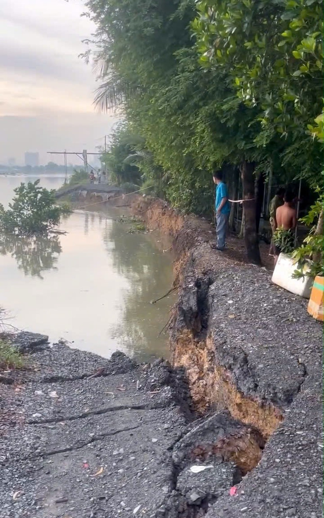 Hiện trạng đoạn bờ đê sông Sài Gòn bị sạt lở. Ảnh: M.Hoàng. Hiện trạng đoạn bờ đê sông Sài Gòn bị sạt lở. Ảnh: M.Hoàng.