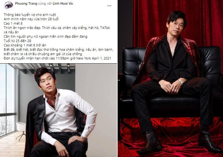 Em gái đăng ảnh Hoài Linh cùng dòng trạng thái hài hước.