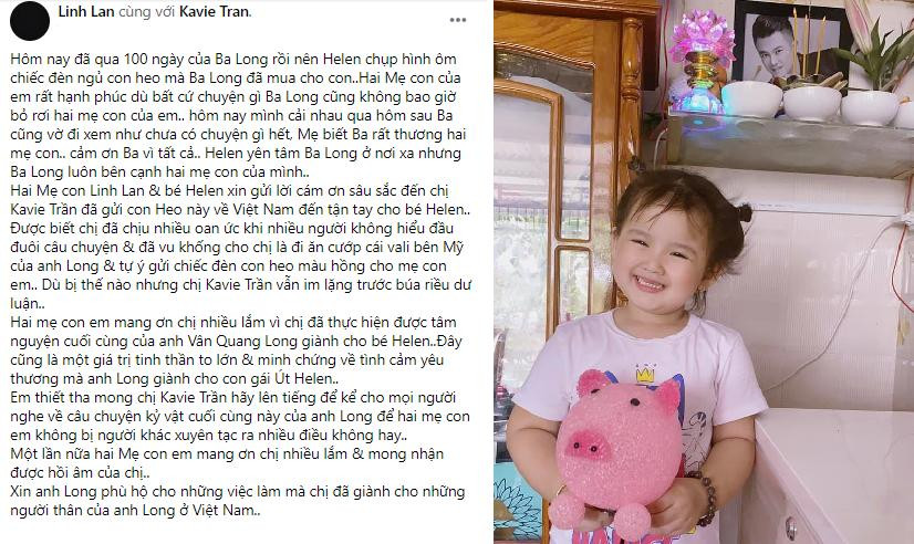 Linh Lan đăng tải hình ảnh con gái út cùng dòng trạng thái xúc động.
