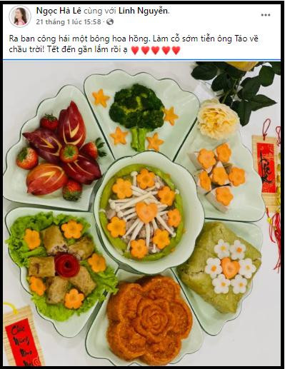 Hình ảnh mâm cúng ông Công ông Táo được bà xã NSND Công Lý bày biện đẹp mắt.