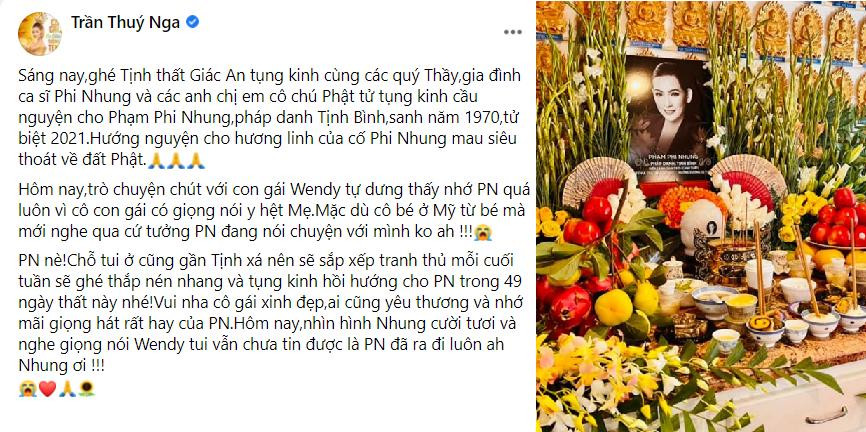 Thúy Nga chia sẻ hình ảnh đến viếng Phi Nhung.