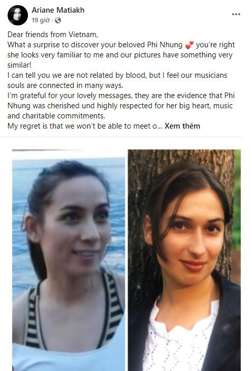 Ariane Matiakh chia sẻ xúc động khi biết mình và Phi Nhung có ngoại hình khá giống nhau. Ariane Matiakh chia sẻ xúc động khi biết mình và Phi Nhung có ngoại hình khá giống nhau.