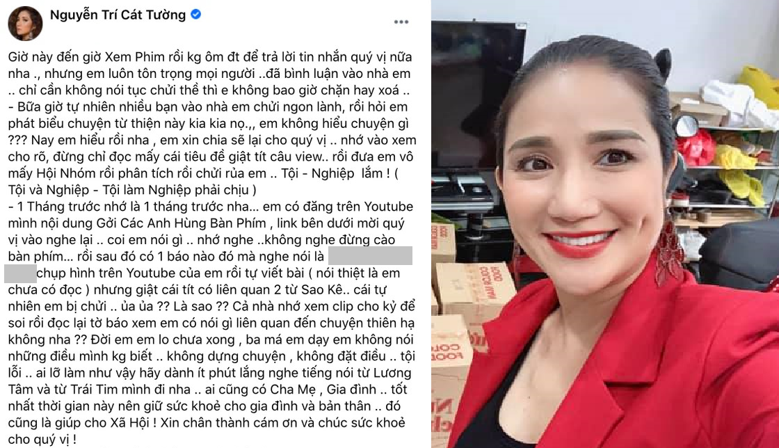 Nũ MC bức xúc khi quan điểm về việc nghệ sĩ làm từ thiện của mình bị cắt ghép ác ý. Nũ MC bức xúc khi quan điểm về việc nghệ sĩ làm từ thiện của mình bị cắt ghép ác ý.