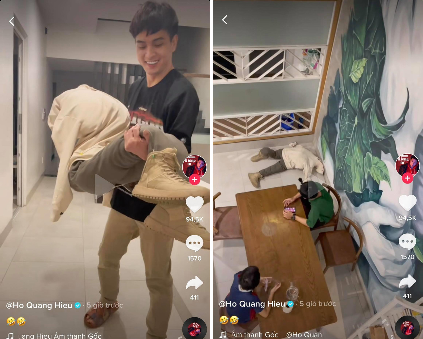 Đoạn video Hồ Quanh Hiếu ném mô hình từ tầng 2 xuống nhằm trêu các em trai. Đoạn video Hồ Quanh Hiếu ném mô hình từ tầng 2 xuống nhằm trêu các em trai.