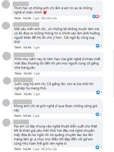 Nhiều khán giả để lại bình luận ủng hộ vợ chồng nữ diễn viên. Nhiều khán giả để lại bình luận ủng hộ vợ chồng nữ diễn viên.