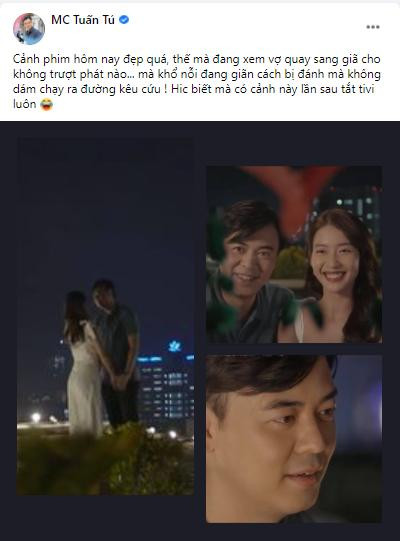 Nam diễn viên hài hước chia sẻ về phản hứng của vợ trước phân cảnh tình cảm của mình.