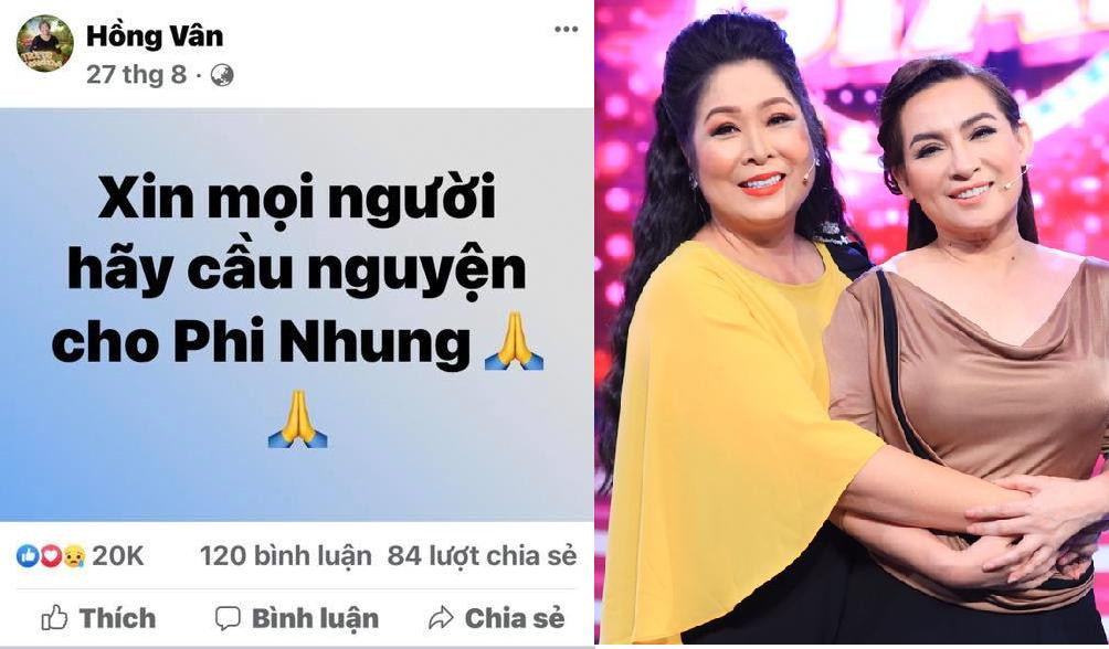 Dòng trạng thái Hồng Vân cầu chuyện cho Phi Nhung vào ngày 27/8. Dòng trạng thái Hồng Vân cầu chuyện cho Phi Nhung vào ngày 27/8.