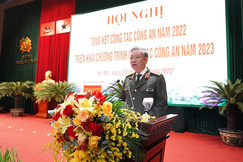 Đại tướng Tô Lâm, Bộ trưởng Bộ Công an phát biểu chỉ đạo tại hội nghị.