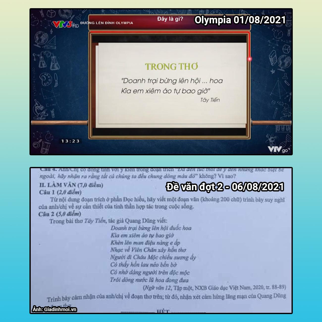 Khổ thơ trong đề Văn đợt 2 từng có dịp "ké sóng" truyền hình - Ảnh: Đường lên đỉnh Olympia. Khổ thơ trong đề Văn đợt 2 từng có dịp "ké sóng" truyền hình - Ảnh: Đường lên đỉnh Olympia.