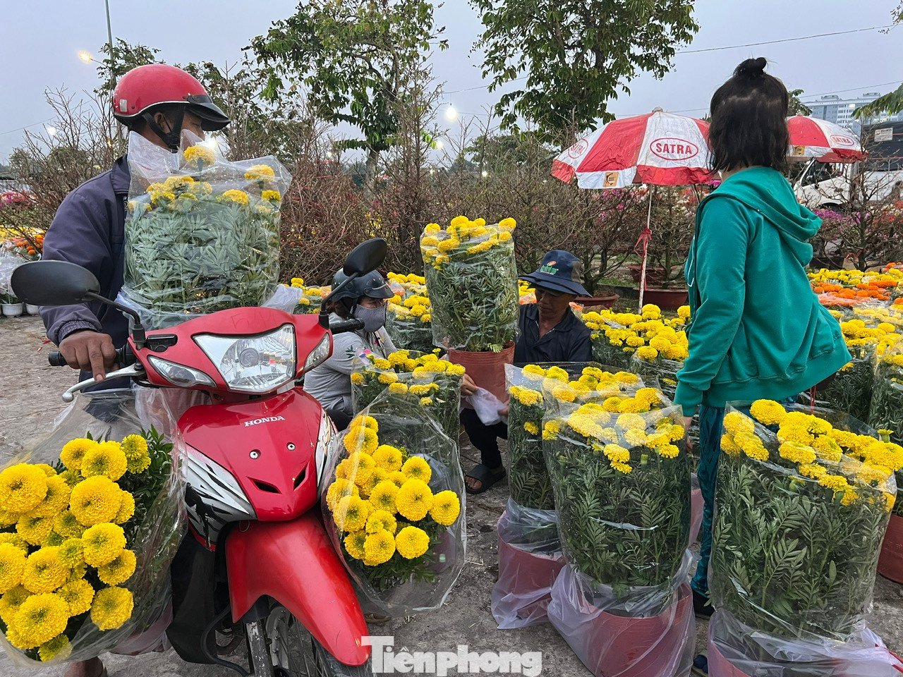 Khách đến chợ hoa này đa số là tiểu thương, người lao động có thu nhập thấp. Ai đến chợ cũng chở đầy xe hoa xuân về nhà chơi Tết. "Nhà ở Bình Chánh nhưng tôi đều đến chợ hoa Bình Điền để mua hoa chơi Tết. Giá ở đây rất mềm, phù hợp với thu nhập của tôi. Trong nhà có hoa tươi khoe sắc ngày xuân sẽ mang lại nhiều niềm vui trong suốt năm" - chị Lưu Thị Hà (công nhân may) cho biết. Khách đến chợ hoa này đa số là tiểu thương, người lao động có thu nhập thấp. Ai đến chợ cũng chở đầy xe hoa xuân về nhà chơi Tết. "Nhà ở Bình Chánh nhưng tôi đều đến chợ hoa Bình Điền để mua hoa chơi Tết. Giá ở đây rất mềm, phù hợp với thu nhập của tôi. Trong nhà có hoa tươi khoe sắc ngày xuân sẽ mang lại nhiều niềm vui trong suốt năm" - chị Lưu Thị Hà (công nhân may) cho biết.