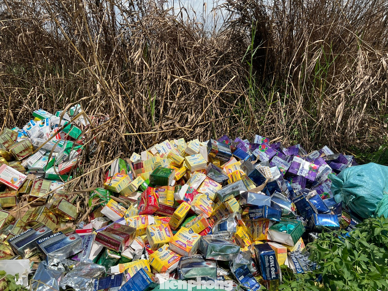 Trưa ngày 6/6, nhiều người dân khu vực đường Nguyễn Văn Linh (xã Phong Phú, huyện Bình Chánh, TPHCM) bất ngờ phát hiện hàng ngàn sản phẩm là thực phẩm chức năng đổ đống ngay trong các lùm cây. Trưa ngày 6/6, nhiều người dân khu vực đường Nguyễn Văn Linh (xã Phong Phú, huyện Bình Chánh, TPHCM) bất ngờ phát hiện hàng ngàn sản phẩm là thực phẩm chức năng đổ đống ngay trong các lùm cây.