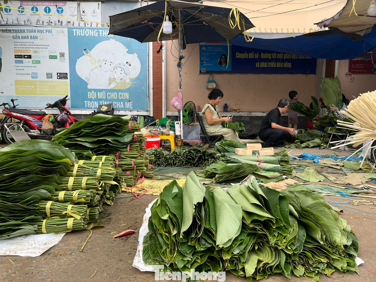 Chợ lá dong lớn nhất TPHCM nằm ở góc đường Cách Mạng Tháng Tám (quận Tân Bình) hơn một tuần nay đã bắt đầu xuất hiện những người mang lá dong đến bày bán. Tại đây, họ không chỉ bán lá dong mà còn có cả lá chuối, dây lạt, khuôn bánh chưng và đủ tất cả các vật dụng để có thể gói các loại bánh chưng, bánh tét...