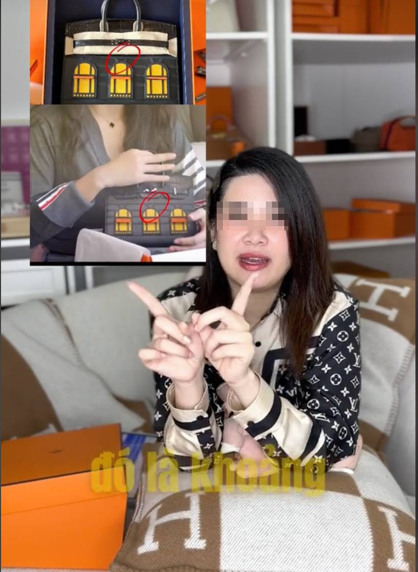 Lucy dùng ảnh cắt từ video của Như Lan để chỉ cách phân biệt túi thật và giả. Ảnh cắt từ video. Lucy dùng ảnh cắt từ video của Như Lan để chỉ cách phân biệt túi thật và giả. Ảnh cắt từ video.