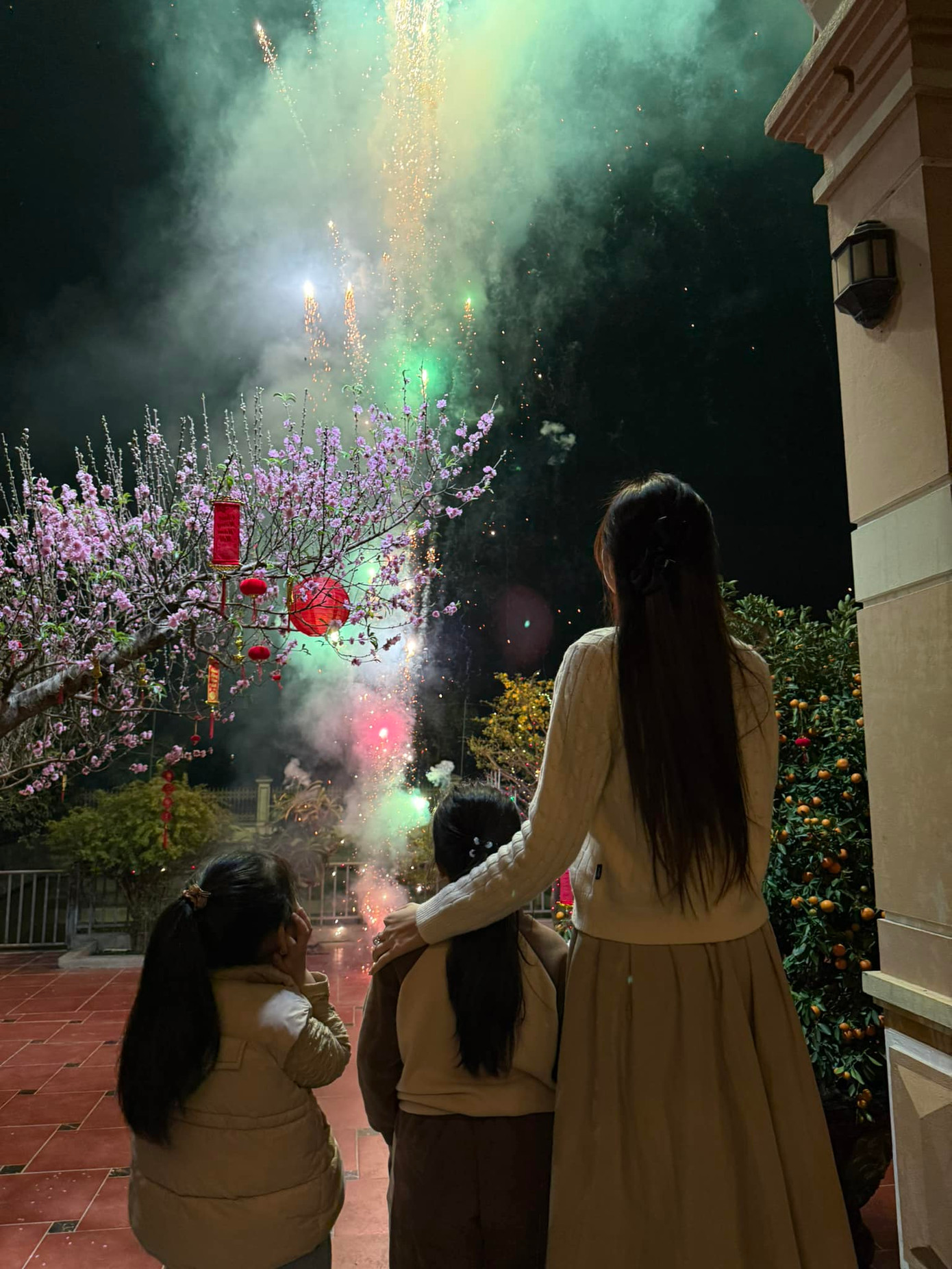 Đỗ Thị Hà háo hức cùng các cháu ngắm pháo hoa trong khoảnh khắc Giao thừa. Đỗ Thị Hà háo hức cùng các cháu ngắm pháo hoa trong khoảnh khắc Giao thừa.