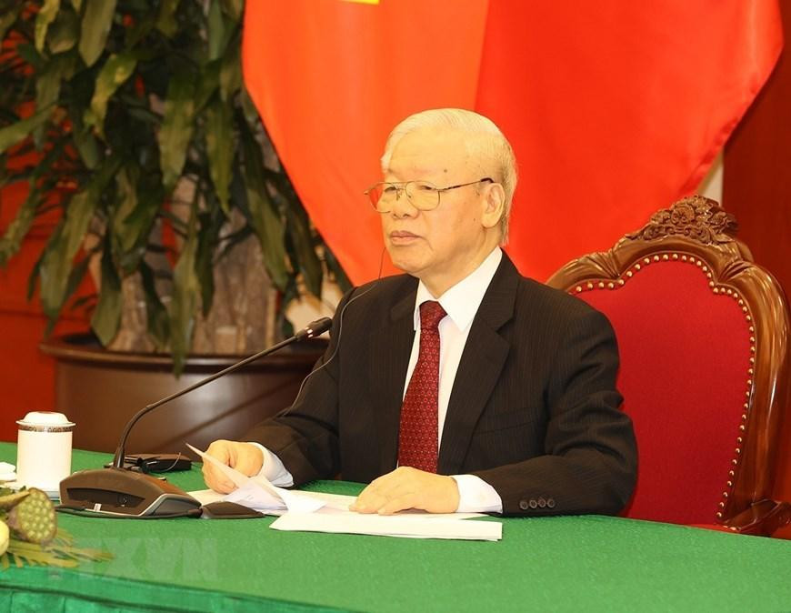 Tổng Bí thư Nguyễn Phú Trọng hội đàm trực tuyến. (Ảnh: Trí Dũng/TTXVN) Tổng Bí thư Nguyễn Phú Trọng hội đàm trực tuyến. (Ảnh: Trí Dũng/TTXVN)