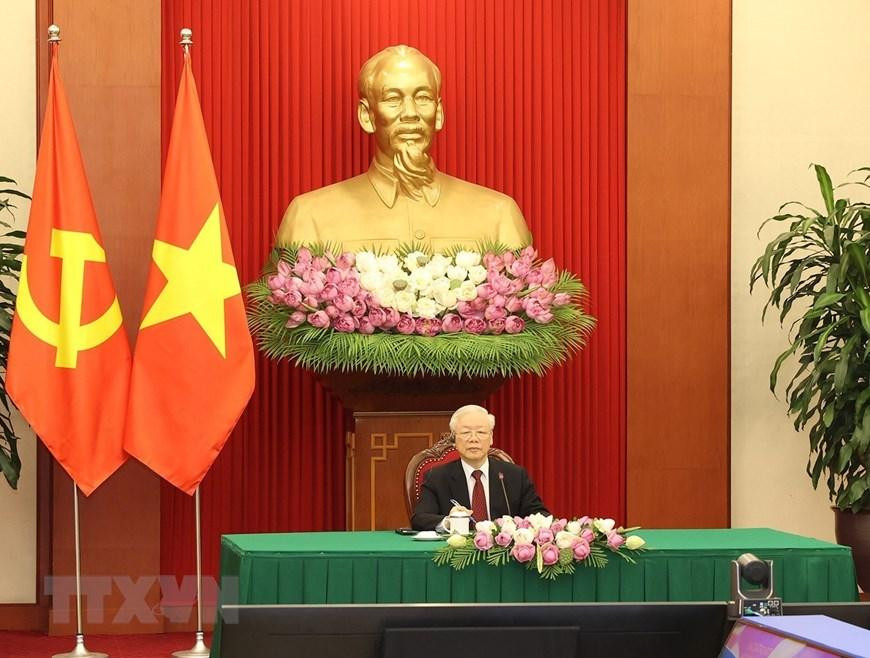 Tổng Bí thư Nguyễn Phú Trọng hội đàm trực tuyến với Chủ tịch Đảng Mặt trận Giải phóng Mozambique (FRELIMO), Tổng thống Mozambique Filipe Jacinto Nyusi. (Ảnh: Trí Dũng/TTXVN) Tổng Bí thư Nguyễn Phú Trọng hội đàm trực tuyến với Chủ tịch Đảng Mặt trận Giải phóng Mozambique (FRELIMO), Tổng thống Mozambique Filipe Jacinto Nyusi. (Ảnh: Trí Dũng/TTXVN)