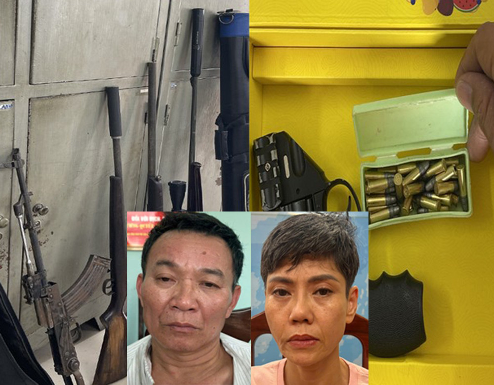 Súng đạn thu giữ trong đường dây ma túy và hai đối tượng Phú, Ly. Súng đạn thu giữ trong đường dây ma túy và hai đối tượng Phú, Ly.