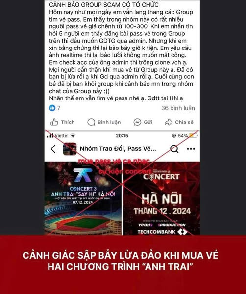 Công an Hà Nội cảnh báo lừa đảo bán vé chương trình "Anh Trai Vượt Ngàn Chông Gai" và Anh Trai "Say Hi". Công an Hà Nội cảnh báo lừa đảo bán vé chương trình "Anh Trai Vượt Ngàn Chông Gai" và Anh Trai "Say Hi".