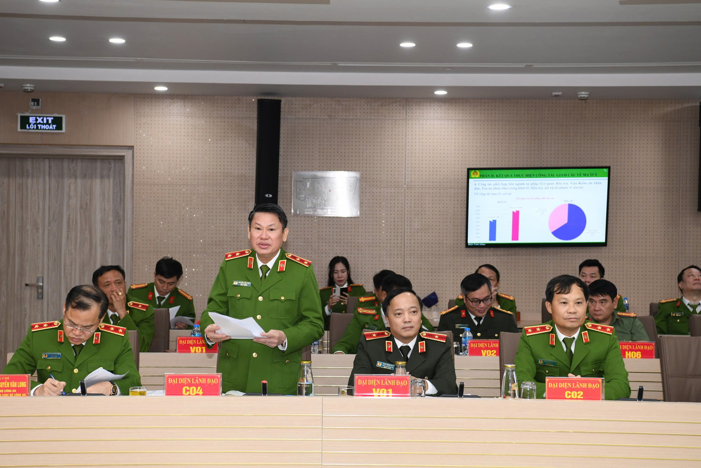 Trung tướng Nguyễn Văn Viện, Cục trưởng Cục Cảnh sát điều tra tội phạm về ma túy trình bày báo cáo tại Hội nghị. Trung tướng Nguyễn Văn Viện, Cục trưởng Cục Cảnh sát điều tra tội phạm về ma túy trình bày báo cáo tại Hội nghị.