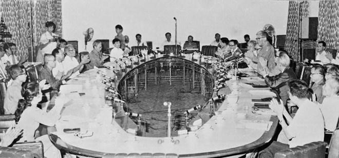 Hội đồng bầu cử Quốc hội thống nhất miền Nam họp lần thứ nhất tại Sài Gòn (từ 2/7/1976 được đổi tên là Thành phố Hồ Chí Minh), ngày 3/3/1976. (Ảnh: TTXVN)