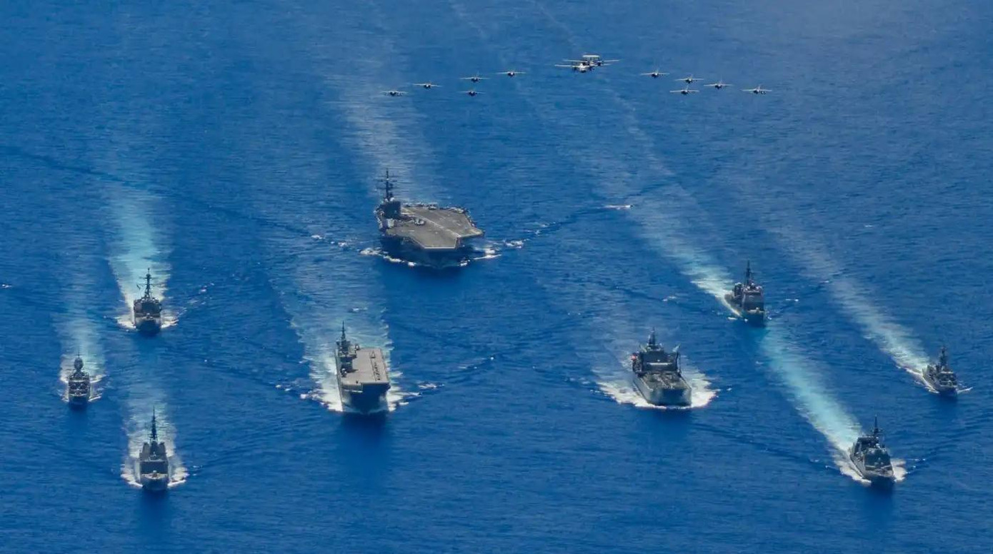 Hải quân Mỹ, Úc và Nhật Bản tập trận chung ở Biển Đông năm 2020. Ảnh: US Navy Hải quân Mỹ, Úc và Nhật Bản tập trận chung ở Biển Đông năm 2020. Ảnh: US Navy