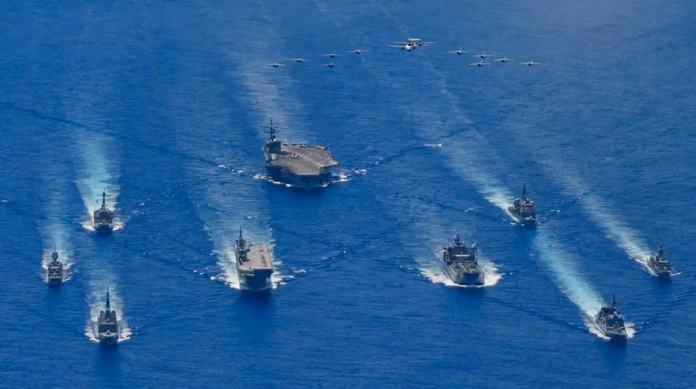 Hải quân Mỹ, Úc và Nhật Bản tập trận chung ở Biển Đông năm 2020. Ảnh: US Navy Hải quân Mỹ, Úc và Nhật Bản tập trận chung ở Biển Đông năm 2020. Ảnh: US Navy