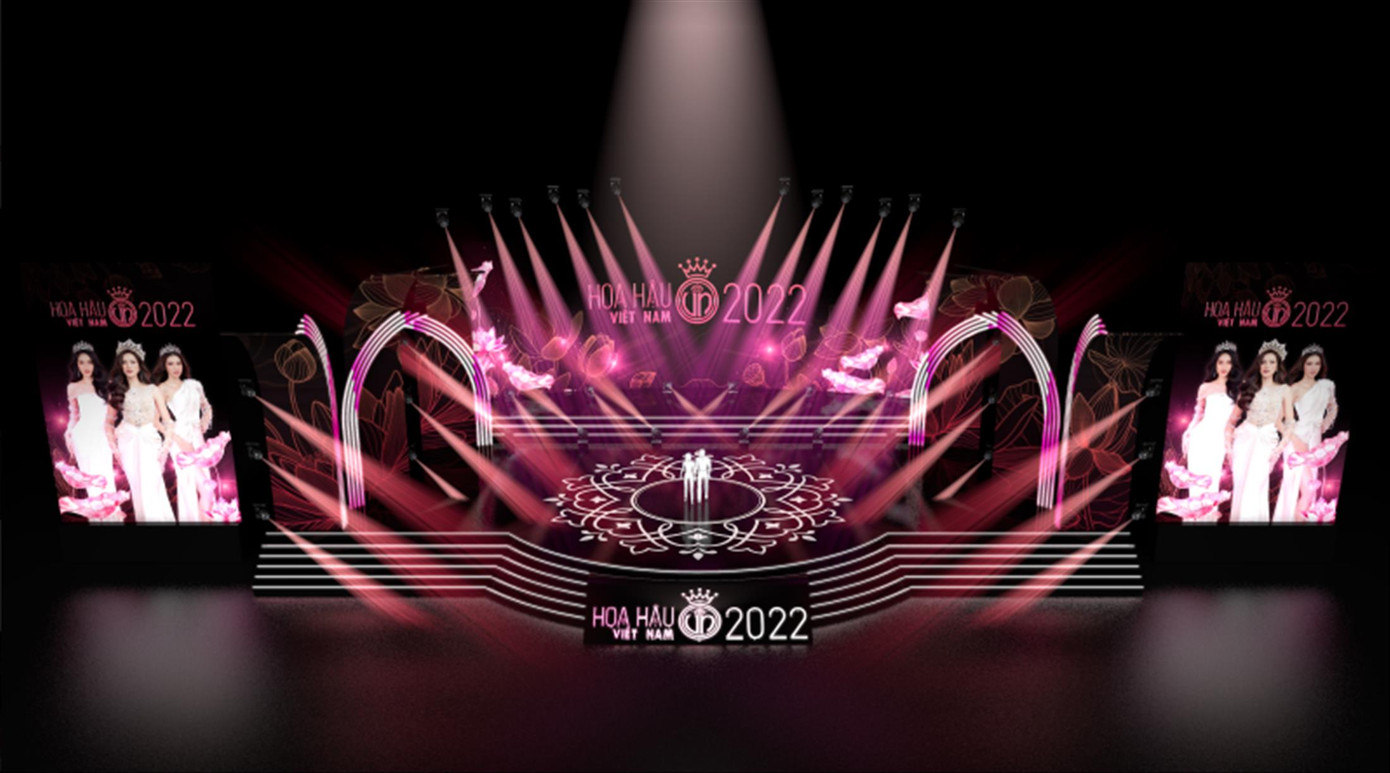 Sân khấu chung khảo lấy tông hồng làm chủ đạo