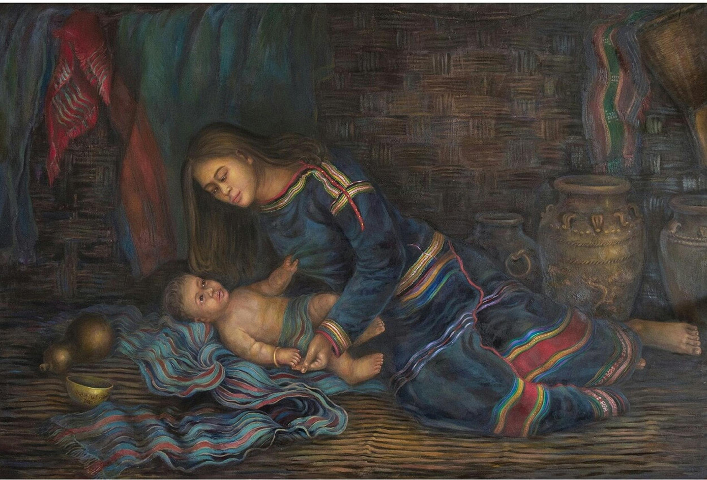 Tác phẩm “Ngủ ngoan Akay ơi” trưng bày tại ngôi nhà chóe Đắk Lắk Tác phẩm “Ngủ ngoan Akay ơi” trưng bày tại ngôi nhà chóe Đắk Lắk