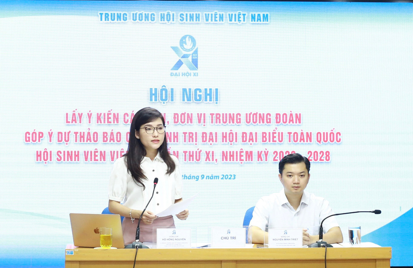 Chị Hồ Hồng Nguyên - Trưởng ban Thanh niên Trường học T.Ư Đoàn, Phó Chủ tịch thường trực T.Ư Hội SVVN trao đổi tại Hội nghị. Ảnh: Bảo Anh Chị Hồ Hồng Nguyên - Trưởng ban Thanh niên Trường học T.Ư Đoàn, Phó Chủ tịch thường trực T.Ư Hội SVVN trao đổi tại Hội nghị. Ảnh: Bảo Anh