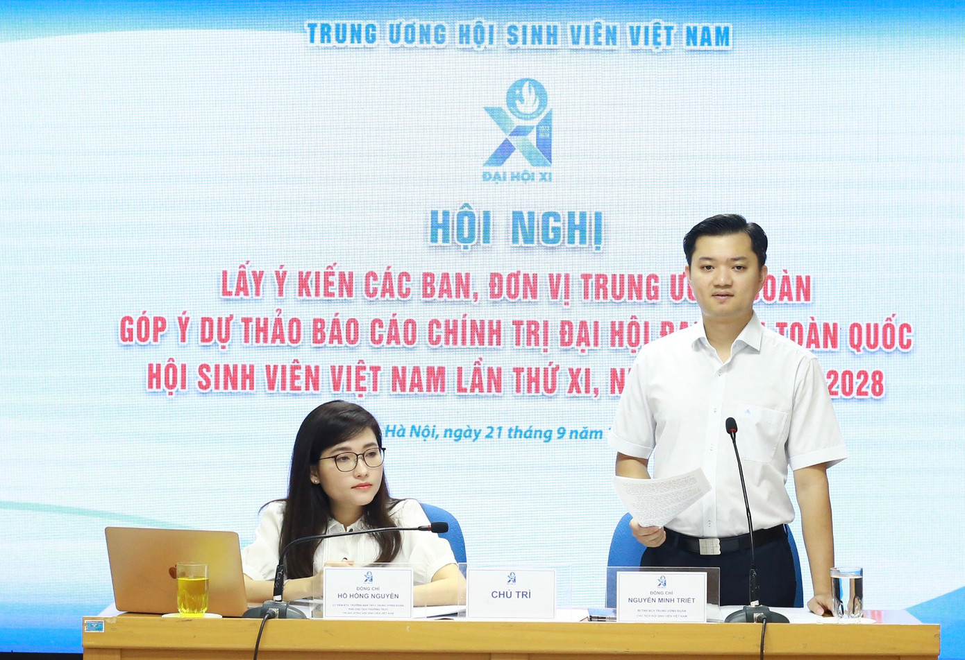 Anh Nguyễn Minh Triết - Bí thư T.Ư Đoàn, Chủ tịch T.Ư Hội SVVN phát biểu tại Hội nghị góp ý. Ảnh: Bảo Anh Anh Nguyễn Minh Triết - Bí thư T.Ư Đoàn, Chủ tịch T.Ư Hội SVVN phát biểu tại Hội nghị góp ý. Ảnh: Bảo Anh