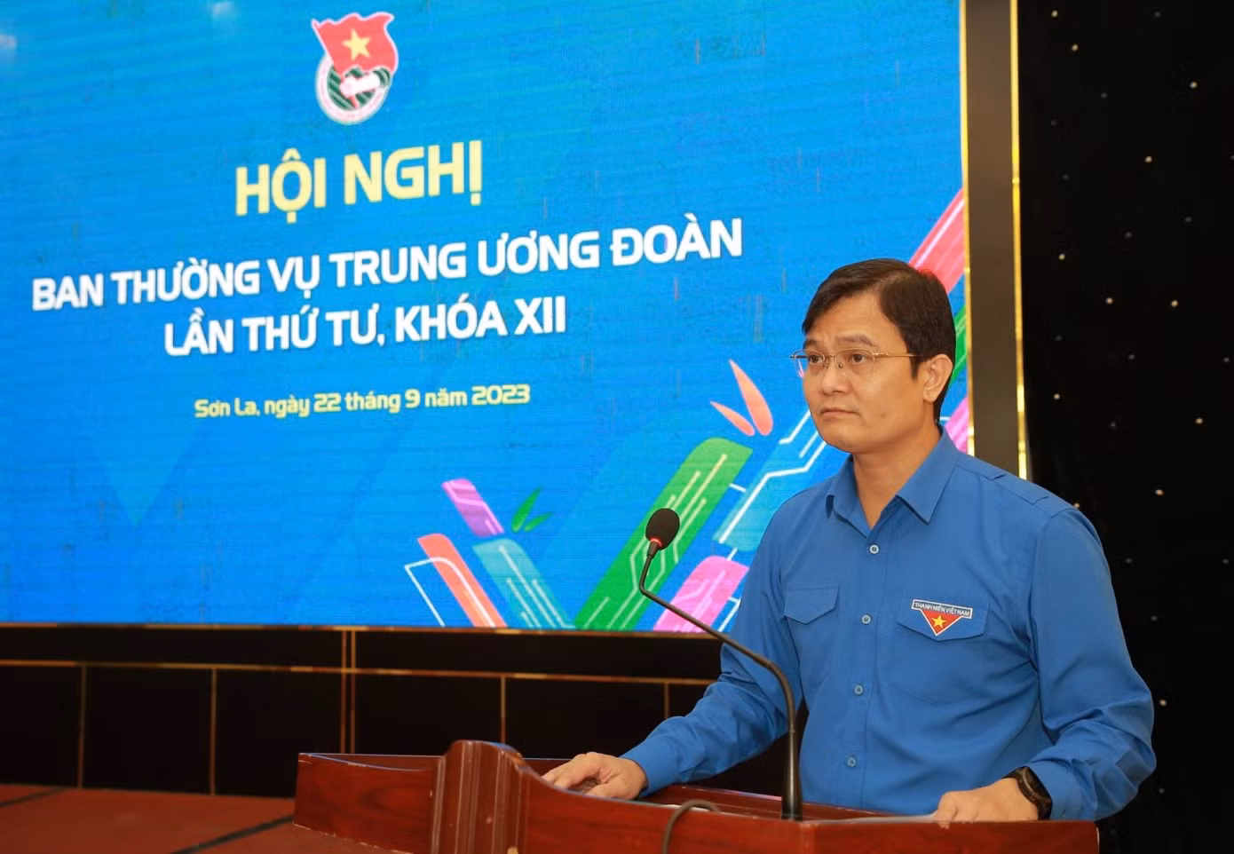 Bí thư thứ nhất T.Ư Đoàn Bùi Quang Huy phát biểu tại hội nghị. Ảnh: Bảo Anh