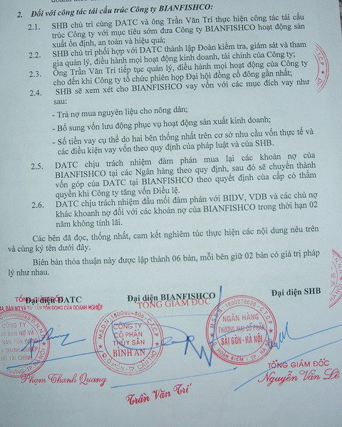 Ngân hàng SHB và Công ty Bình An thống nhất việc tái cấu trúc Bianfishco với sự tham dự của Tổng giám đốc DATC Phạm Thanh Quang