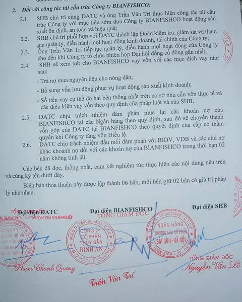 Ngân hàng SHB và Công ty Bình An thống nhất việc tái cấu trúc Bianfishco với sự tham dự của Tổng giám đốc DATC Phạm Thanh Quang