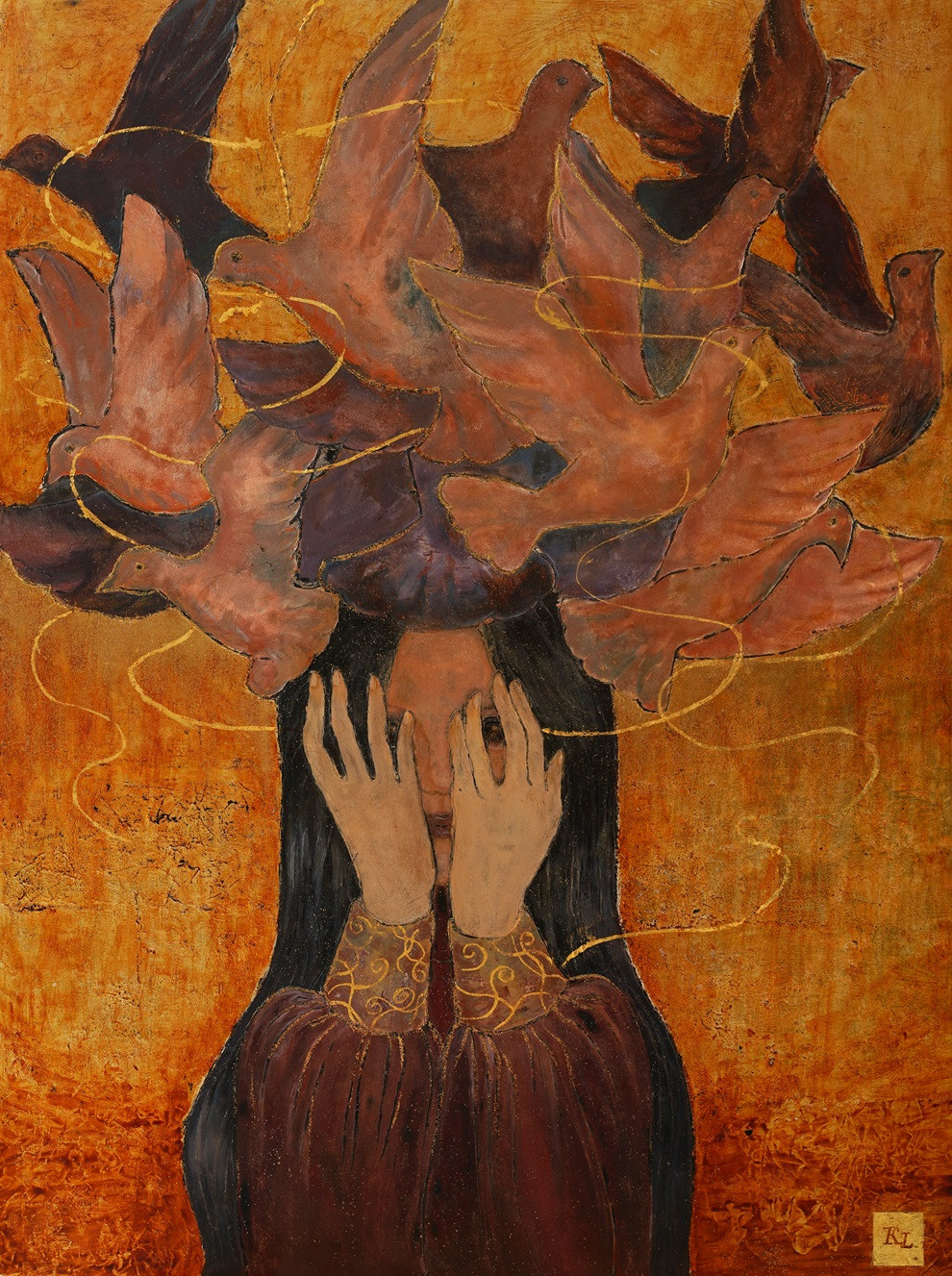 Tác phẩm Đối mặt (chất liệu Sơn mài) của học sinh Phùng Khánh Linh Tác phẩm Đối mặt (chất liệu Sơn mài) của học sinh Phùng Khánh Linh